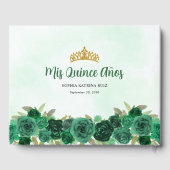 Emerald Green Gold Floral Princess Quinceañera Gästebuch (Rückseite)