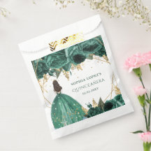 Emerald Green Gold Floral Princess Quinceanera