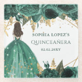 Emerald Green Gold Floral Princess Quinceanera Glasuntersetzer (Vorderseite)