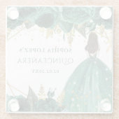 Emerald Green Gold Floral Princess Quinceanera Glasuntersetzer (Rückseite)