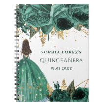 Emerald Green Gold Floral Princess Quinceanera