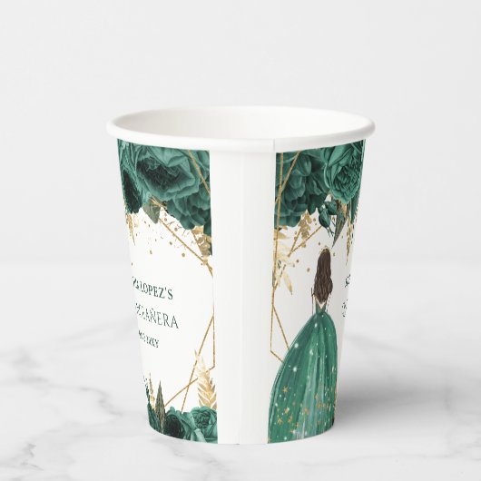 Emerald Green Gold Floral Princess Quinceanera Pappbecher (Rechts)