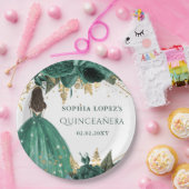 Emerald Green Gold Floral Princess Quinceanera Pappteller (Party)