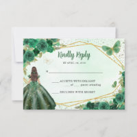 Emerald Green Gold Floral Princess Quinceañera