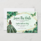 Emerald Green Gold Floral Princess Quinceañera Save The Date (Vorderseite)
