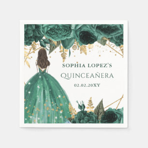 Emerald Green Gold Floral Princess Quinceanera Serviette
