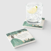 Emerald Green Gold Floral Princess Quinceanera Steinuntersetzer (Seitenansicht)