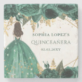 Emerald Green Gold Floral Princess Quinceanera Steinuntersetzer (Vorderseite)