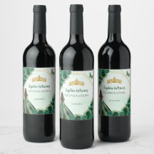 Emerald Green Gold Floral Princess Quinceañera