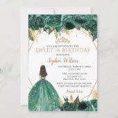 Emerald Green Gold Floral Princess SWEET 16 Einladung (Vorderseite)