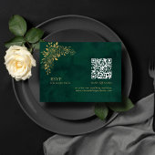 Emerald Green Gold Floral QR Code Wedding RSVP Begleitkarte