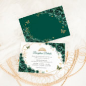Emerald Green Gold Floral Quinceanera Details Begleitkarte