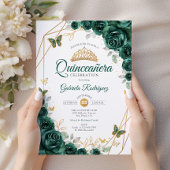 Emerald Green Gold Floral Quinceanera Einladung