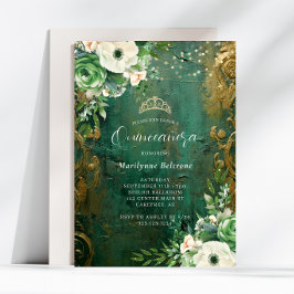 Emerald Green Gold Floral Quinceañera Einladung