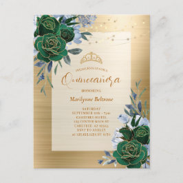 Emerald Green Gold Floral Quinceañera Postkarte