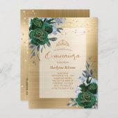 Emerald Green Gold Floral Quinceañera Postkarte (Vorne/Hinten)