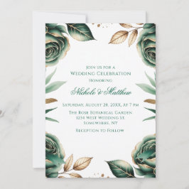 Emerald Green & Gold Floral Wedding Celebration Einladung