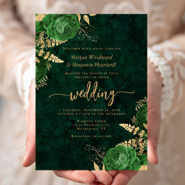 Emerald Green Gold Floral Wedding Einladung