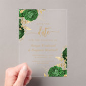 Emerald Green Gold Floral Wedding Save the Date Acryleinladungen (Insitu (Handheld))