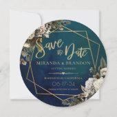 Emerald Green Gold Floral Wedding Save the Date Einladung (Vorderseite)