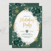 Emerald Green Gold Floral Winter Party Einladung (Vorne/Hinten)