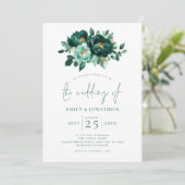 Emerald Green Gold Florals QR Code Wedding Einladung (Stehend Vorderseite)