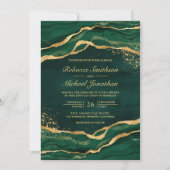 Emerald Green Gold Fluid Ink Foto Wedding Einladung (Vorderseite)