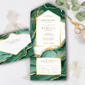 Emerald Green Gold Foil Abstrakt Fluid Ink Wedding All In One Einladung