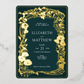 Emerald Green Gold Foil Floral Wedding Folieneinladung (Vorderseite)