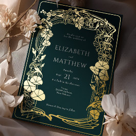 Emerald Green Gold Foil Floral Wedding Folieneinladung