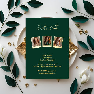 Emerald Green & Gold Foil Foto 30. Geburtstag Folieneinladung