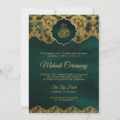 Emerald Green Gold Foil Lace Islamic Mehndi Einladung (Vorderseite)