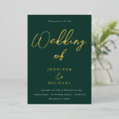 Emerald Green & Gold Foil Wedding Folieneinladung (Stehend vorne)