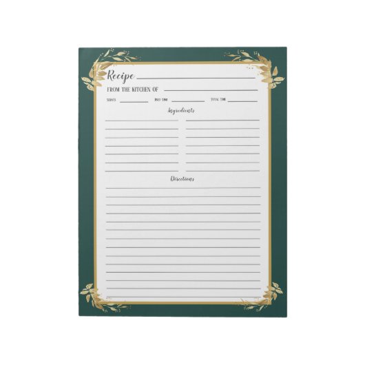 Emerald Green Gold Foliage Recipebinder Notepad Notizblock (Rotiert)