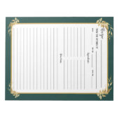 Emerald Green Gold Foliage Recipebinder Notepad Notizblock (Vorderseite)