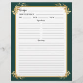 Emerald Green Gold Foliage Rezept Binder Page (Rückseite)