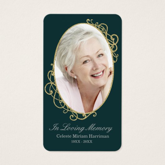 Emerald Green Gold Foto Beerdigungskarte (Vorderseite)