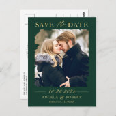 Emerald Green Gold Foto Frame Save the Date Postkarte (Vorne/Hinten)