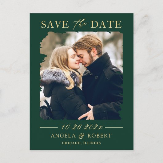 Emerald Green Gold Foto Frame Save the Date Postkarte (Vorderseite)