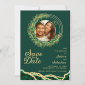 Emerald Green & Gold Foto QR Code Elegant Save The Date (Vorderseite)