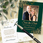 Emerald Green & Gold Foto Save the Date Hochzeit Ankündigungspostkarte