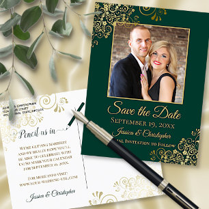 Emerald Green & Gold Foto Save the Date Hochzeit Ankündigungspostkarte