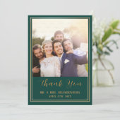 Emerald Green & Gold Frame Foto Danke Karte (Stehend Vorderseite)