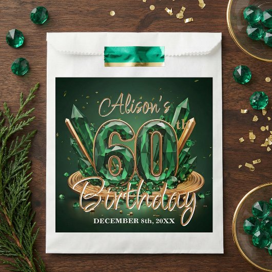 Emerald Green Gold Gemstone 60th Birthday Party Geschenktütchen