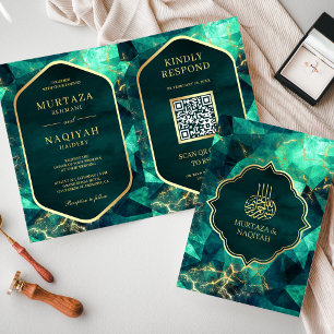 Emerald Green Gold Gemstone QR Code für muslimisch Einladung
