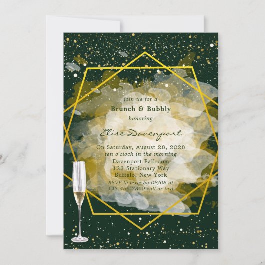 Emerald Green & Gold Geometric Brunch & Bubbly Einladung (Vorderseite)