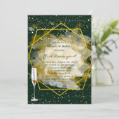 Emerald Green & Gold Geometric Brunch & Bubbly Einladung (Stehend Vorderseite)