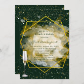 Emerald Green & Gold Geometric Brunch & Bubbly Einladung (Vorne/Hinten)