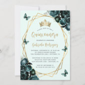 Emerald Green Gold Geometric Floral Quinceañera Einladung (Vorderseite)