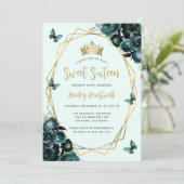 Emerald Green Gold Geometric Floral Sweet 16 Party Einladung (Stehend Vorderseite)